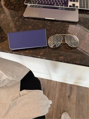 Fendi Gold Frame Sunglasses with Monogram Lenses and Purple Case